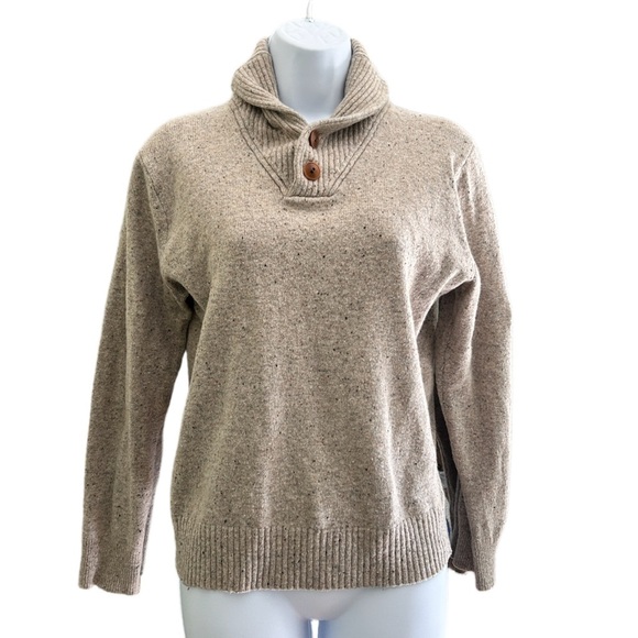 J. Crew Women’s Cozy Tan Merino Wool Sweater with Button Collar - Picture 1 of 6